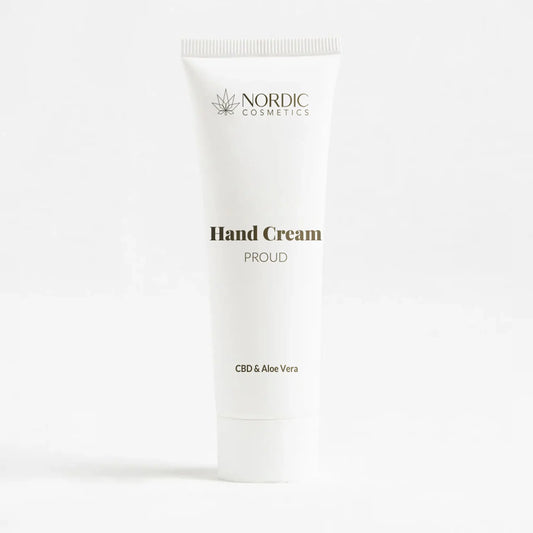 Crema de manos CBD y Aloe Vera en tubo blanco de Nordic Cosmetics