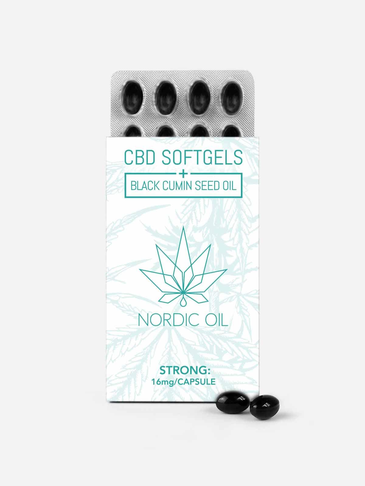 Un paquete de las Cápsulas de CBD (960mg) abierto hacia arriba.