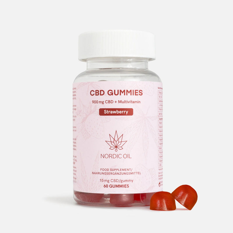 Gomitas de CBD sabor fresa en frasco de Nordic Oil