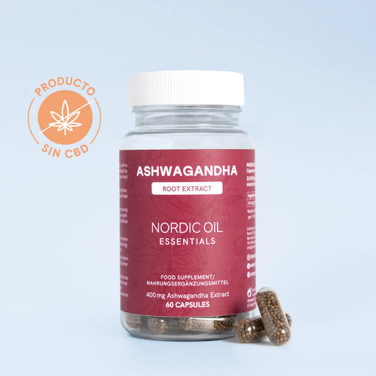 un paquete de Ashwagandha de Nordic Oil y con un certificado: producto sin cbd 