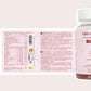 Frasco de gomitas de CBD junto a una caja con etiqueta rosa e información nutricional