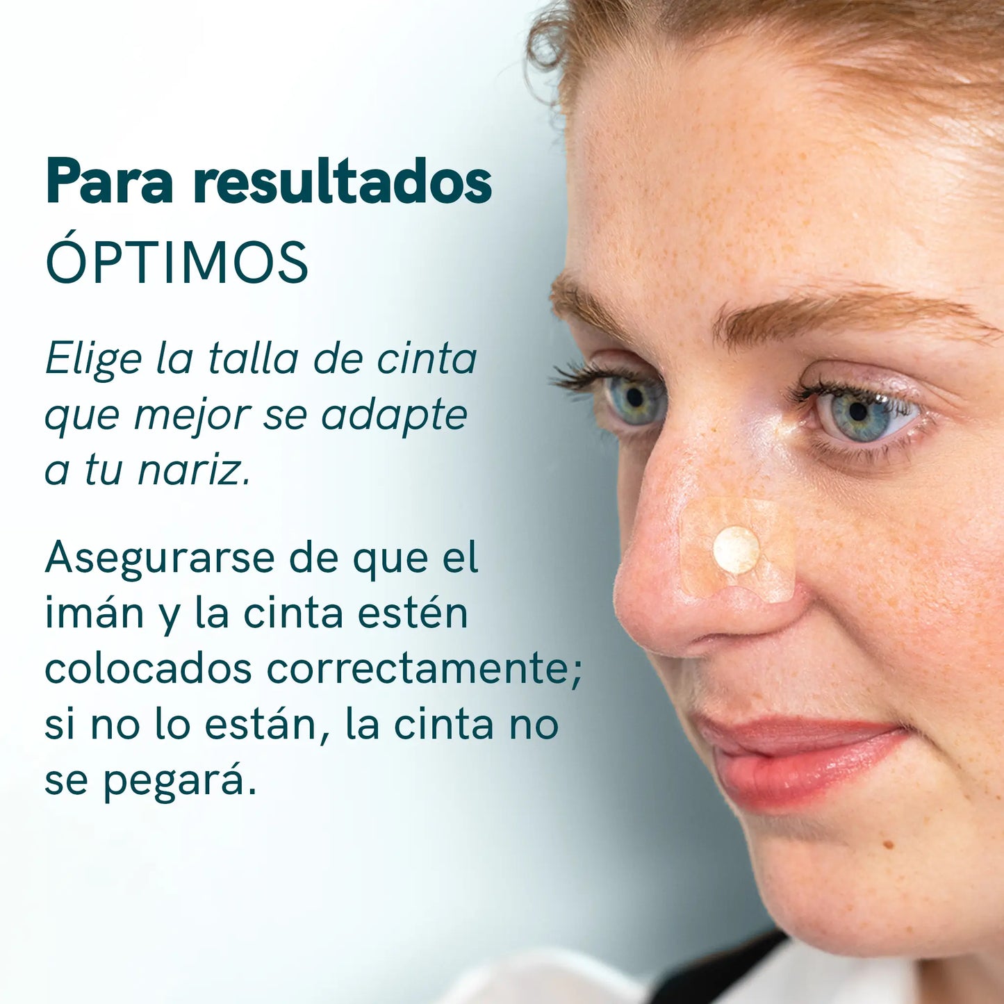 Mujer con parche translúcido en la nariz