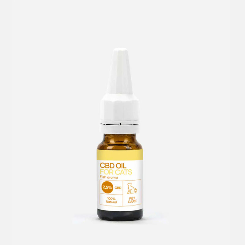 Frasco gotero de aceite de CBD para gatos con aroma a pescado