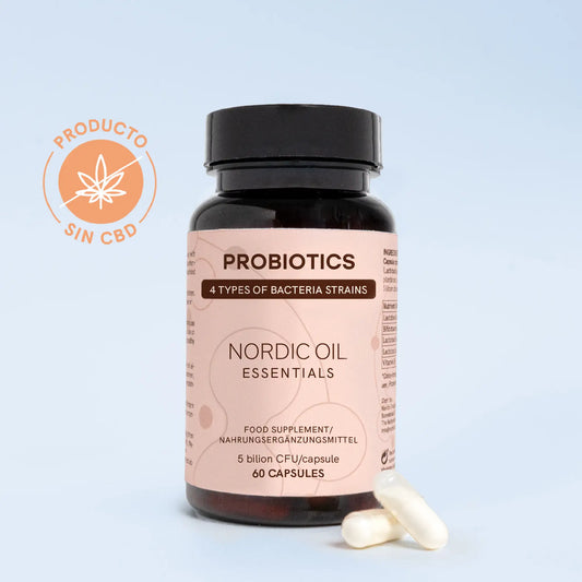 un paquete de probiotics de Nordic Oil on un certificado: producto sin cbd