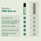 Infografía del CBD Roll-On de Nordic Oil con características: transdérmico, aceites aromáticos y extractos vegetales, absorción rápida, probado en laboratorio y cáñamo cultivado en la UE.