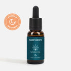 Frasco de Nordic Oil Sleep Drops con gotero y etiqueta azul con logotipo de hoja