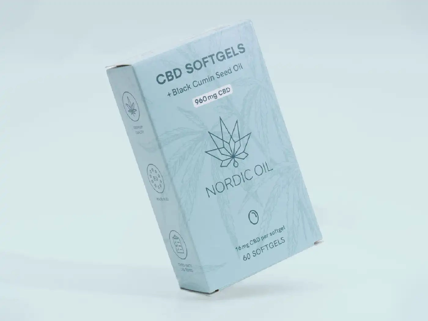 un paquete de softgel cbd y aceite de comino negro de Nordic Oil 