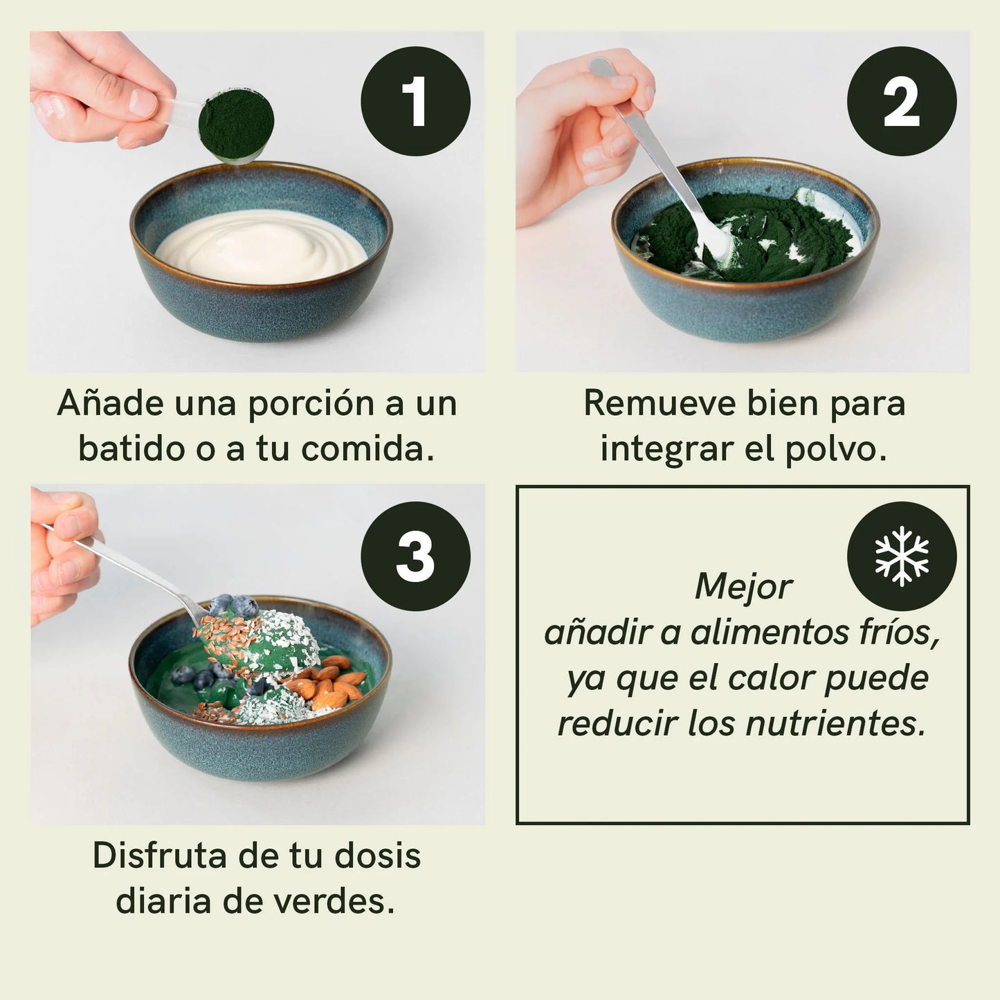 Polvo de espirulina y chlorella