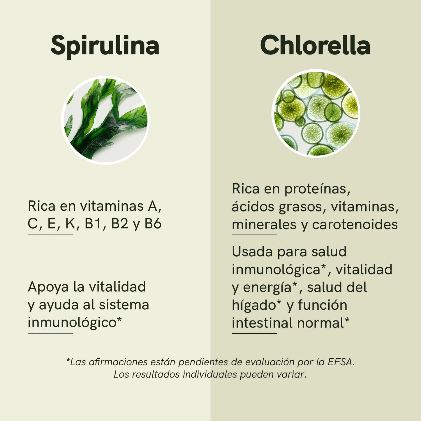 Polvo de espirulina y chlorella