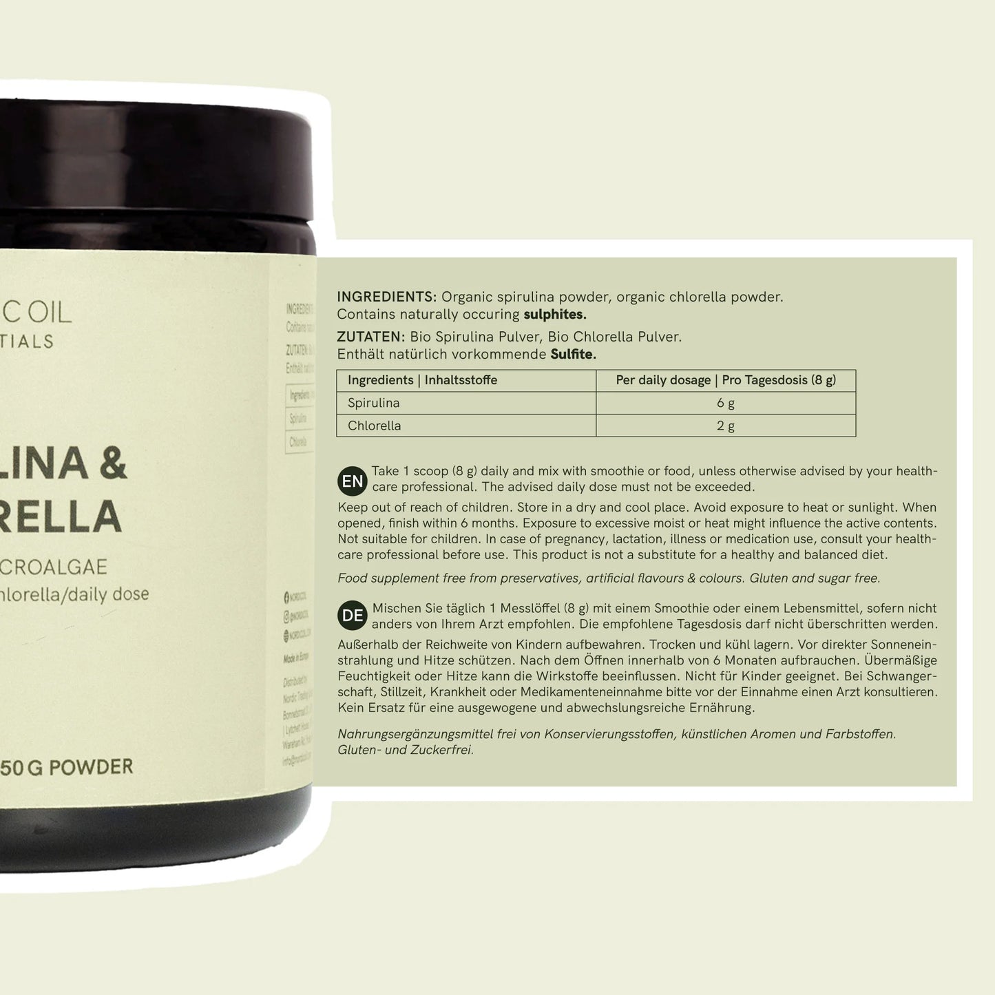 Polvo de espirulina y chlorella